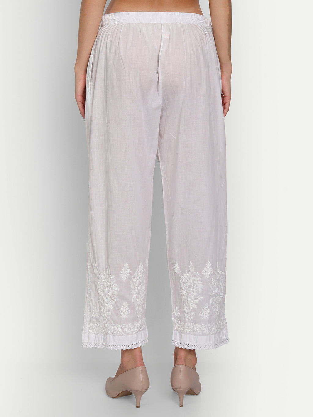Women Chikankari Hand Embroidered Palazzo Cotton White eCustomerfirst Retail LLP