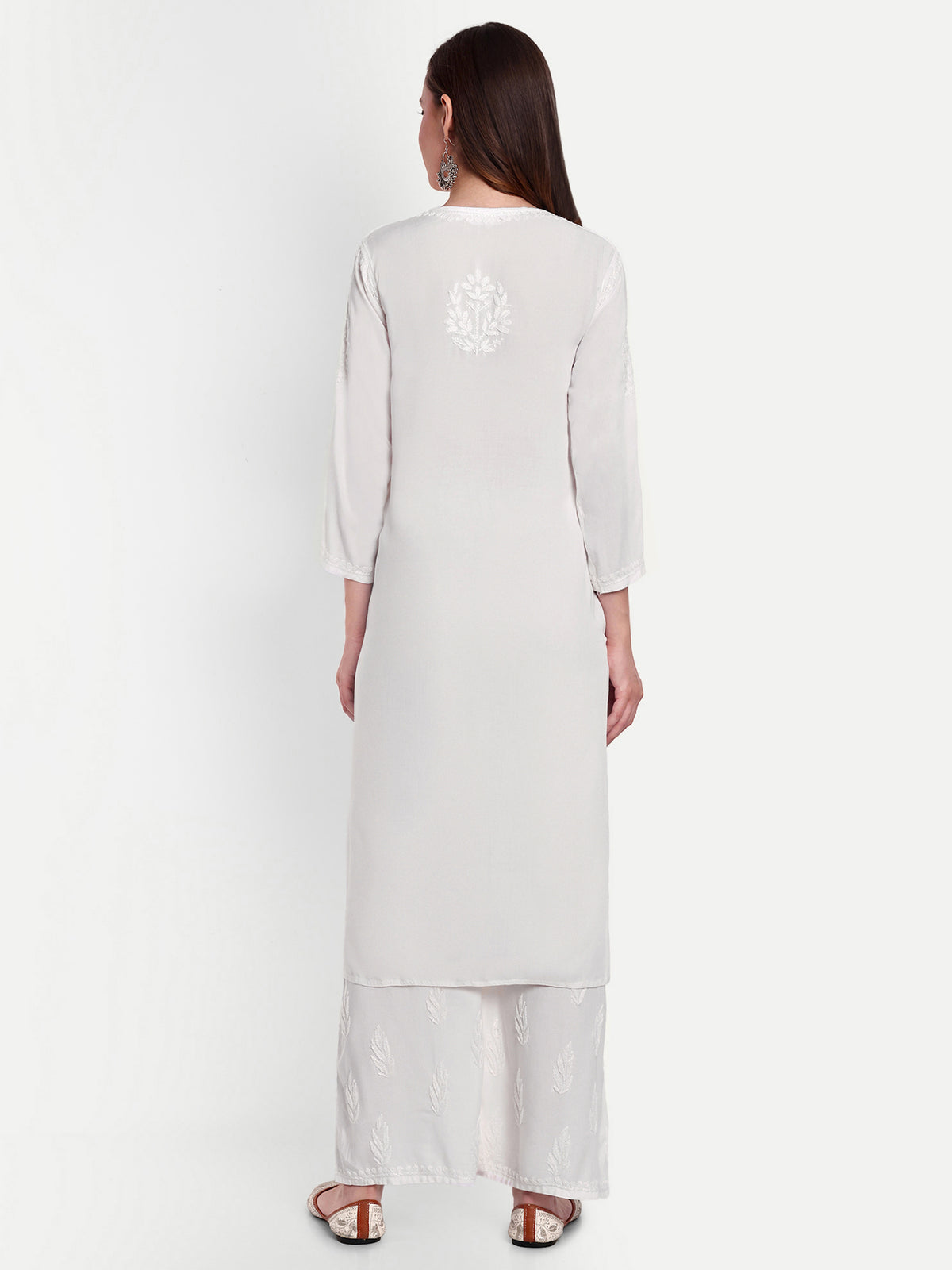 Lucknow Chikankari Hand Embroidered Kurta and Palazzo Set Rayon