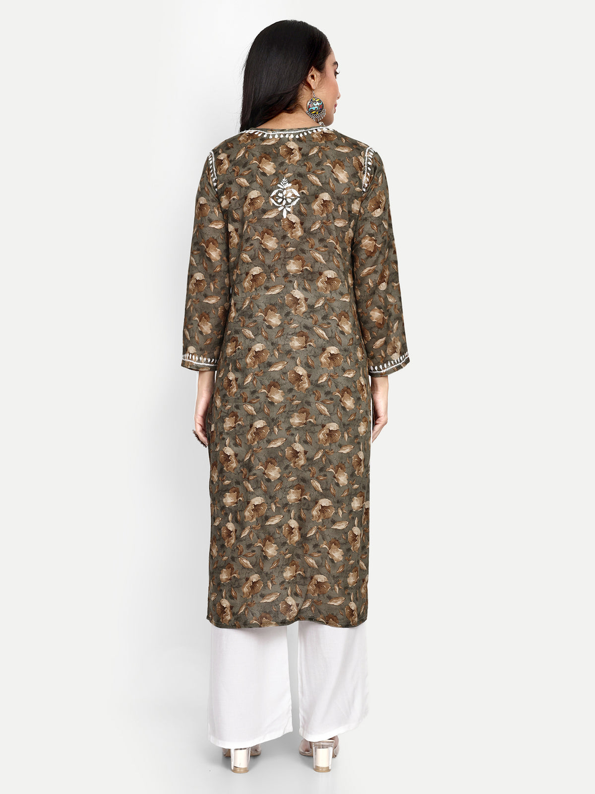 Lucknow Chikankari Hand Embroidered Long Kurta Mulmul