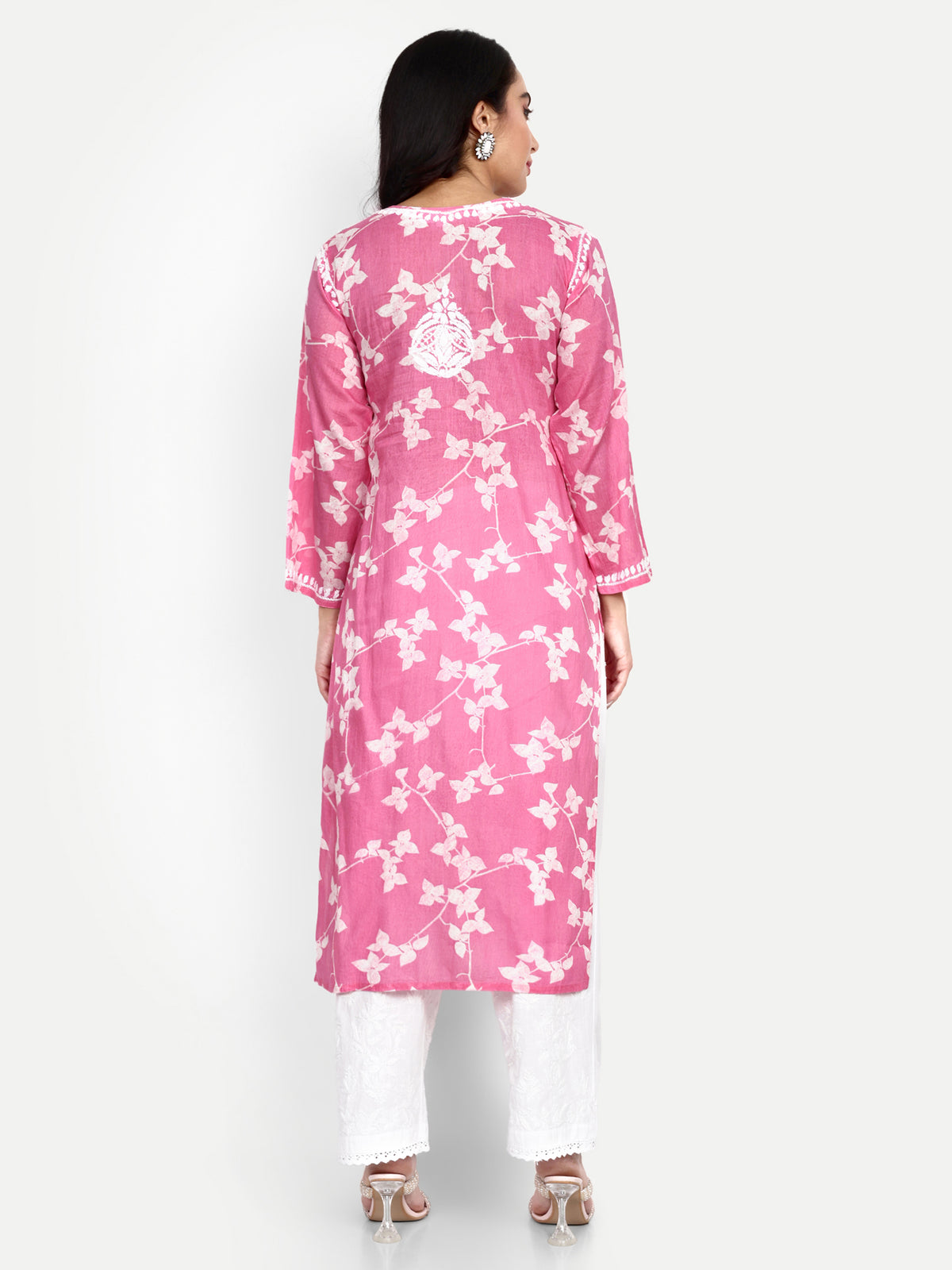 Lucknow Chikankari Hand Embroidered Long Kurta Mulmul