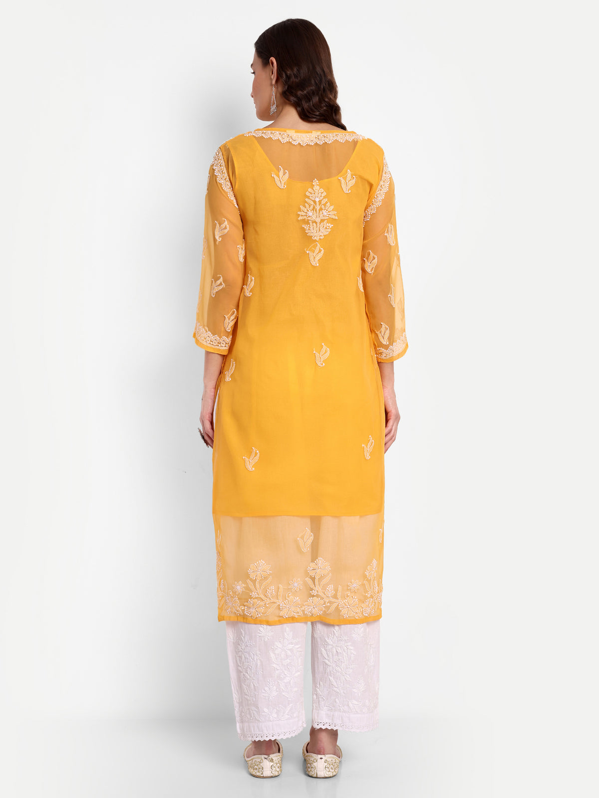 Lucknow Chikankari Hand Embroidered Kurta with Matching Inner, Georgette