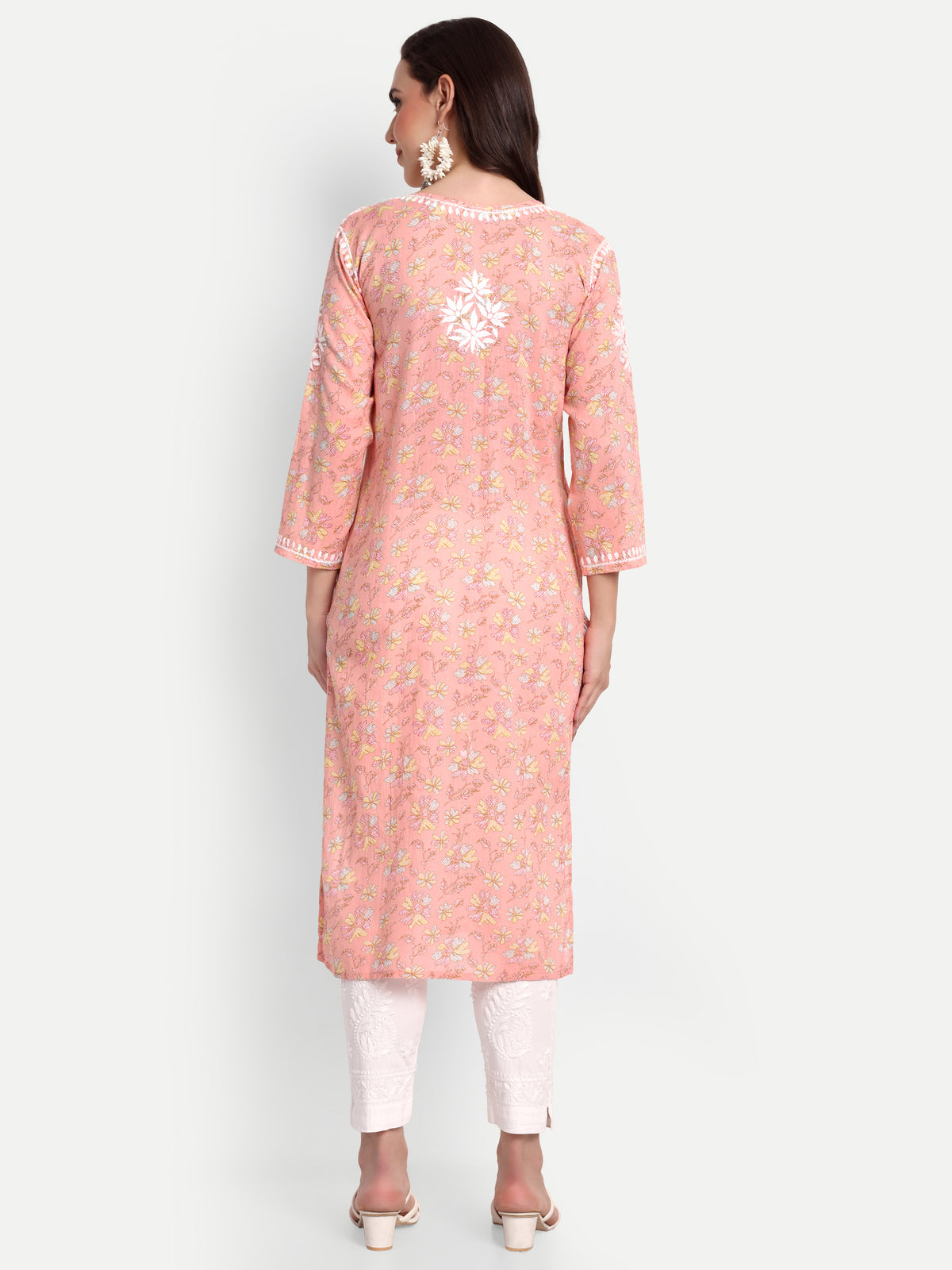 Lucknow Chikankari Hand Embroidered Long Kurta Mulmul Cotton