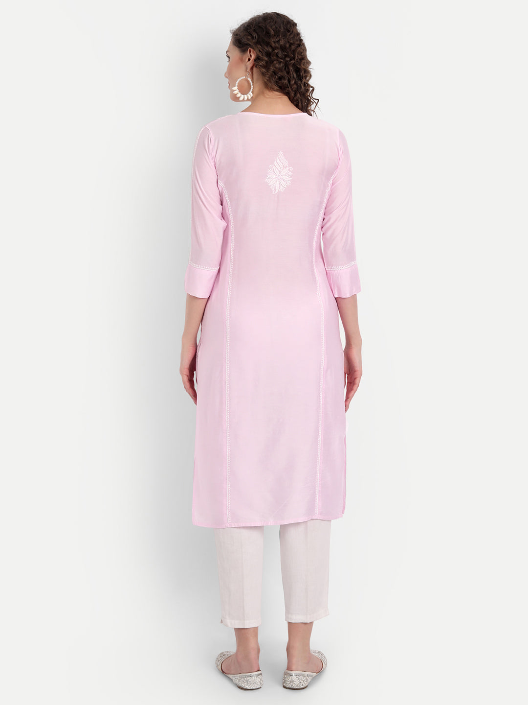 Chikankari Hand Embroidered  Long Kurta Chanderi Silk