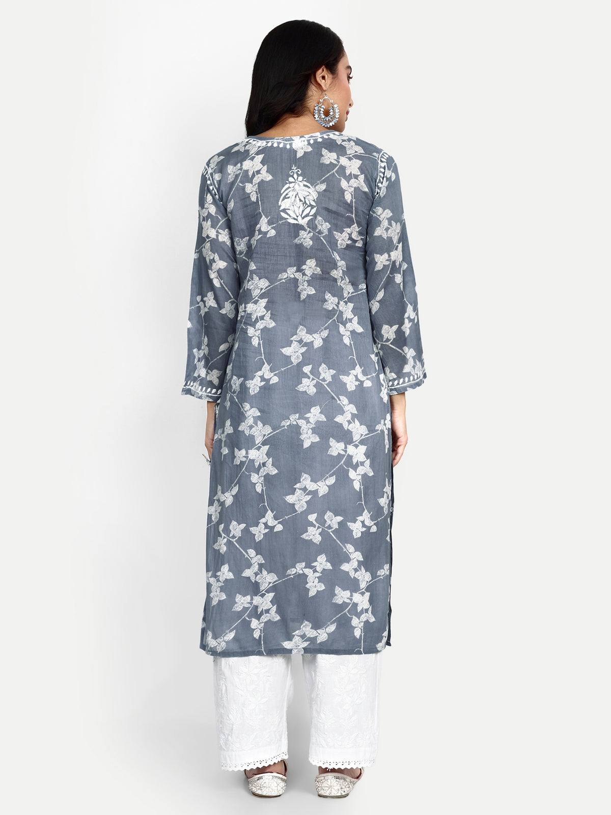 Lucknow Chikankari Hand Embroidered Long Kurta Mulmul