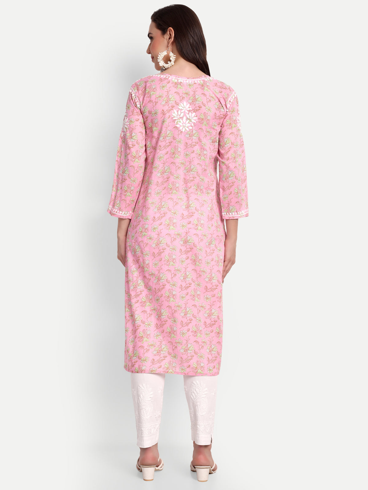 Lucknow Chikankari Hand Embroidered Long Kurta Mulmul Cotton