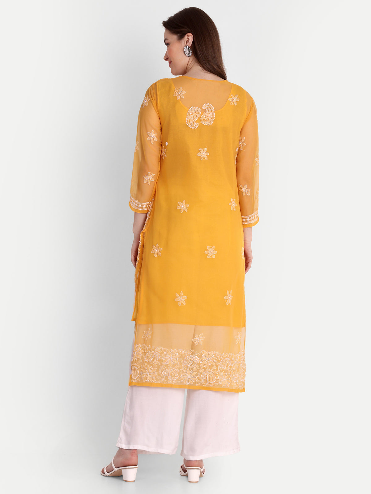 Lucknow Chikankari Hand Embroidered Kurta with Matching Inner, Georgette