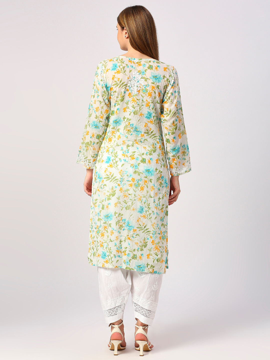 Lucknow Chikankari Hand Embroidered Long Kurta Mulmul