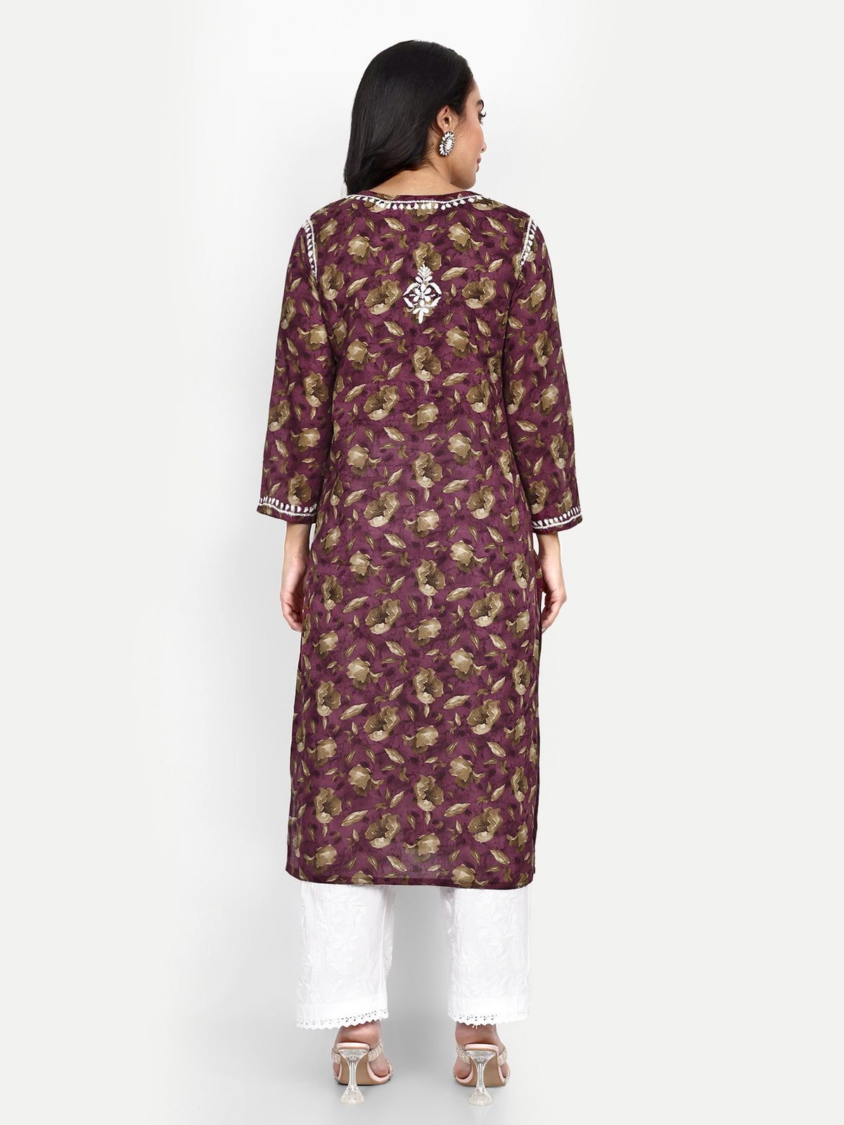 Lucknow Chikankari Hand Embroidered Long Kurta Mulmul