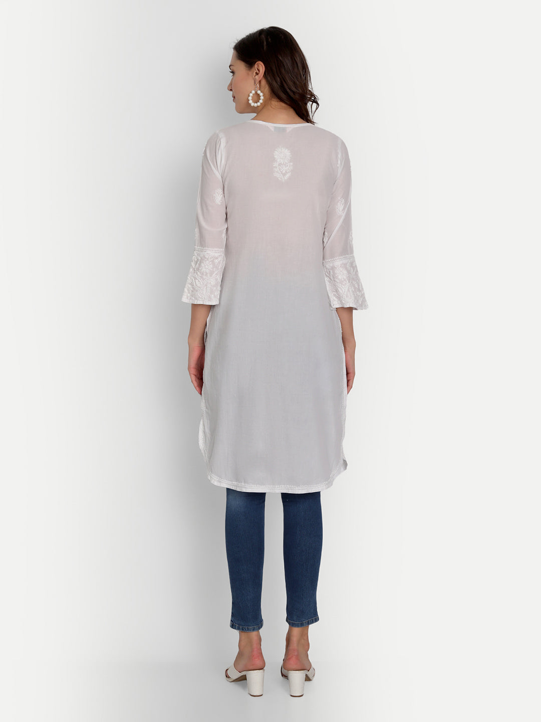 Chikankari Long Hand Embroidered Kurta  Cotton