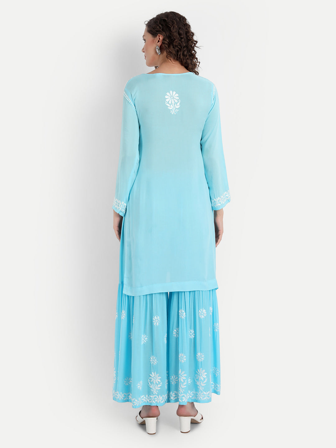 Lucknow Chikankari Hand Embroidered Kurta and Palazzo Set Modal Cotton Blue