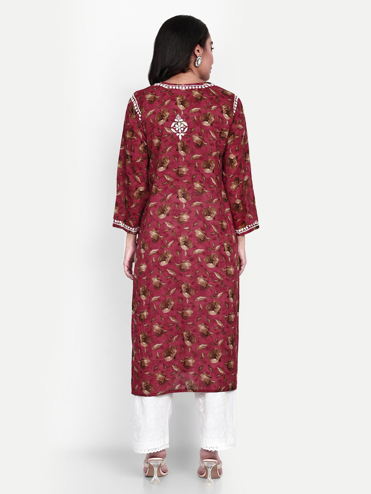 Lucknow Chikankari Hand Embroidered Long Kurta Mulmul