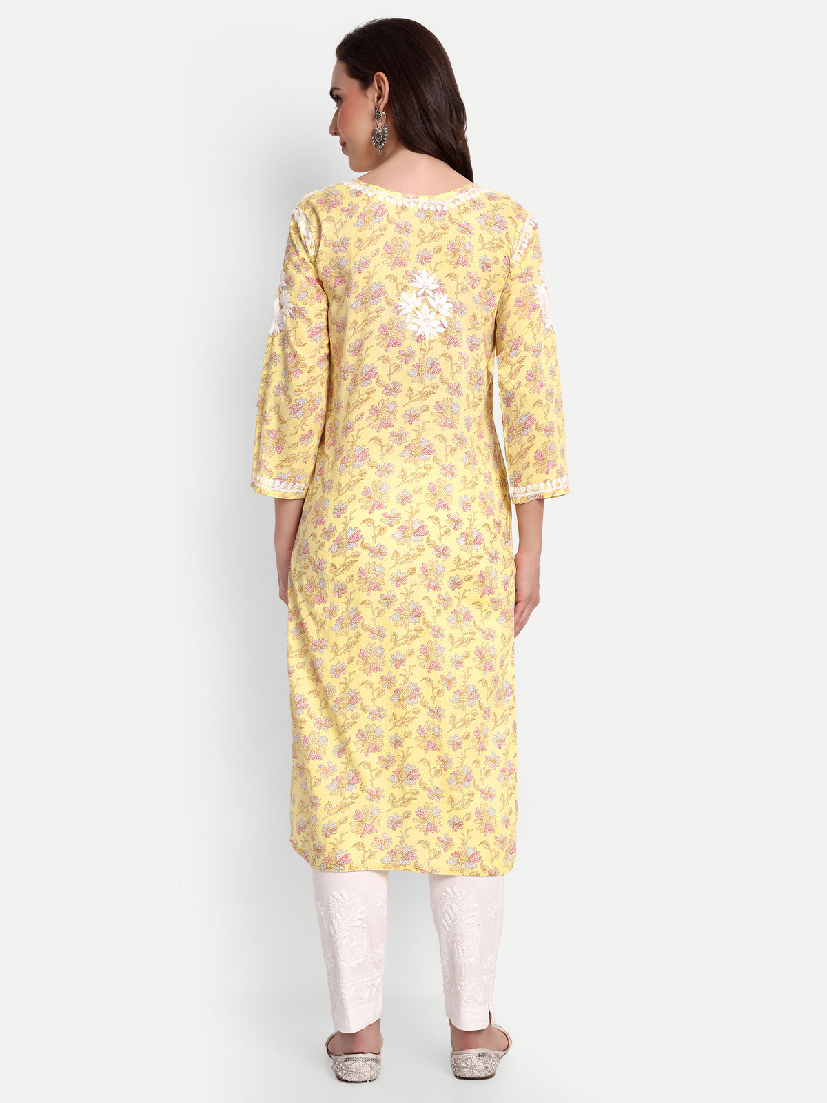 Lucknow Chikankari Hand Embroidered Long Kurta Mulmul Cotton