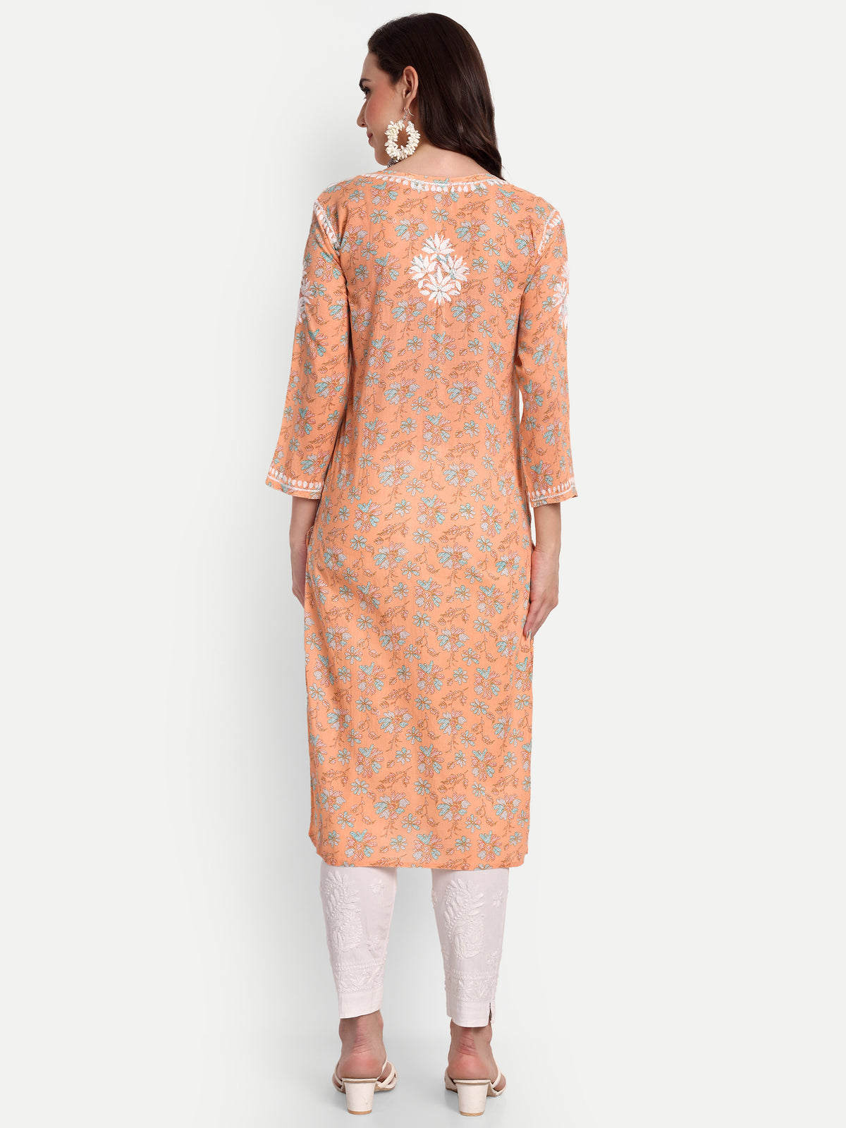 Lucknow Chikankari Hand Embroidered Long Kurta Mulmul Cotton