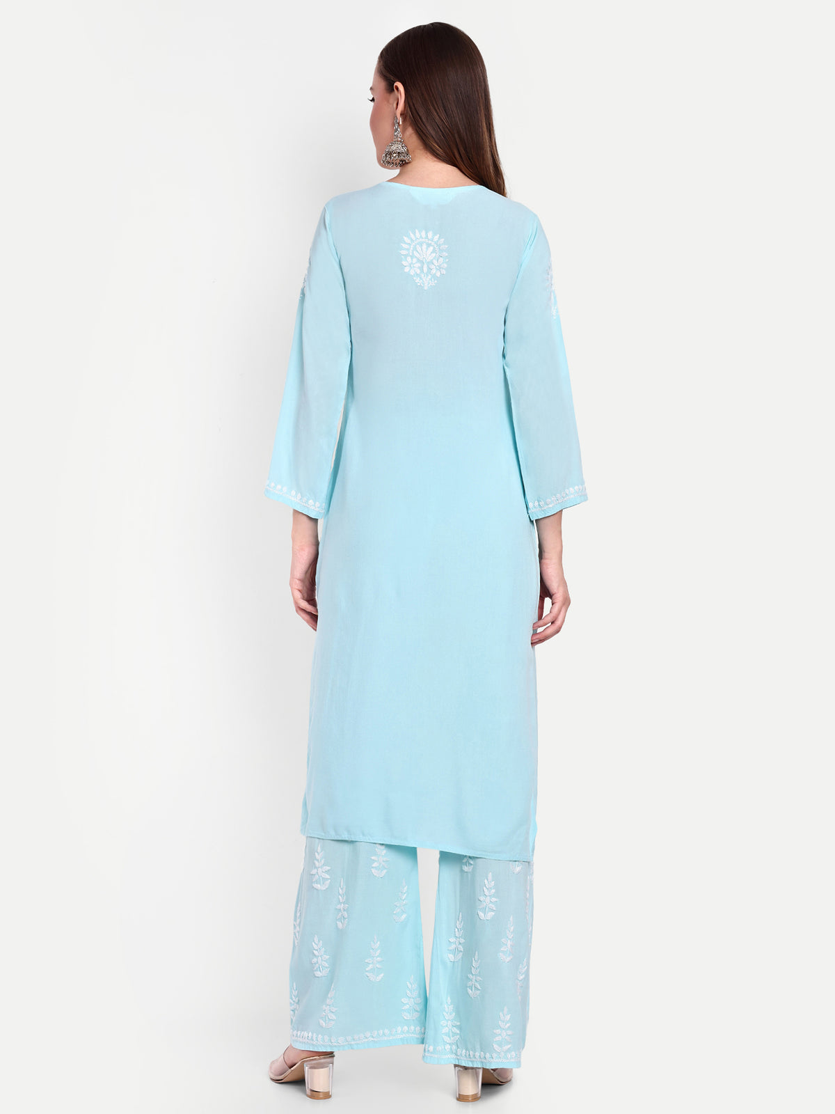 Lucknow Chikankari Hand Embroidered Kurta and Palazzo Set Rayon