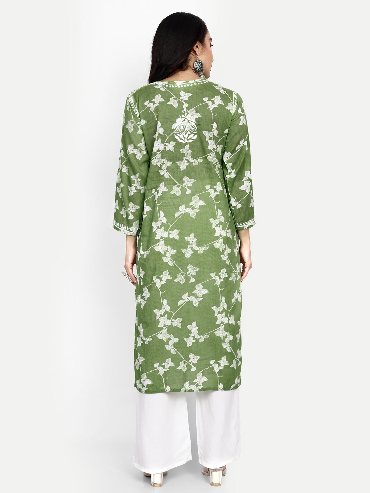 Lucknow Chikankari Hand Embroidered Long Kurta Mulmul