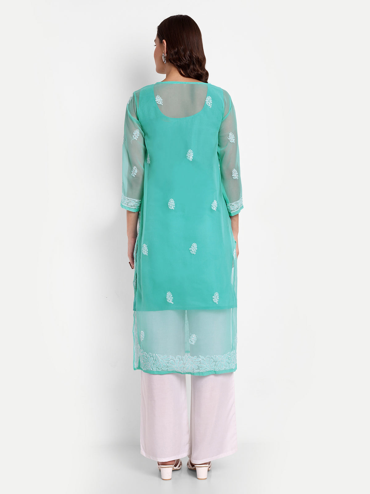 Lucknow Chikankari Hand Embroidered Kurta with Matching Inner, Georgette