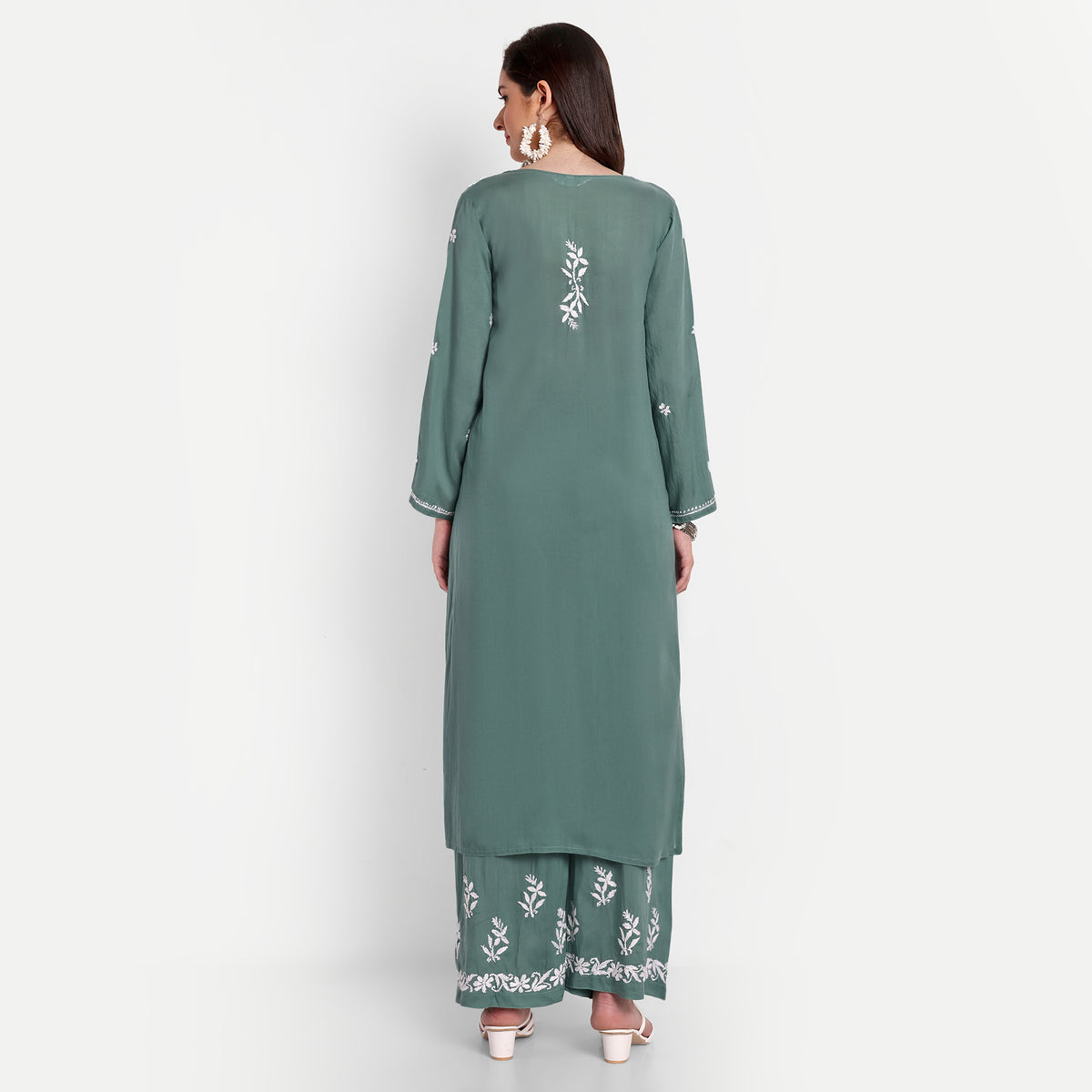 Lucknow Chikankari Hand Embroidered Kurta and Palazzo Set Modal Cotton