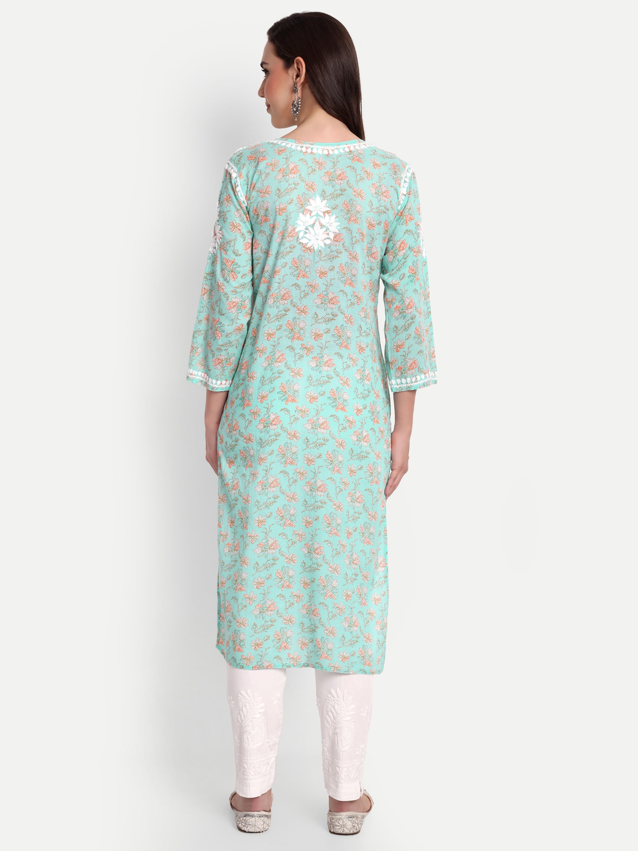 Lucknow Chikankari Hand Embroidered Long Kurta Mulmul Cotton