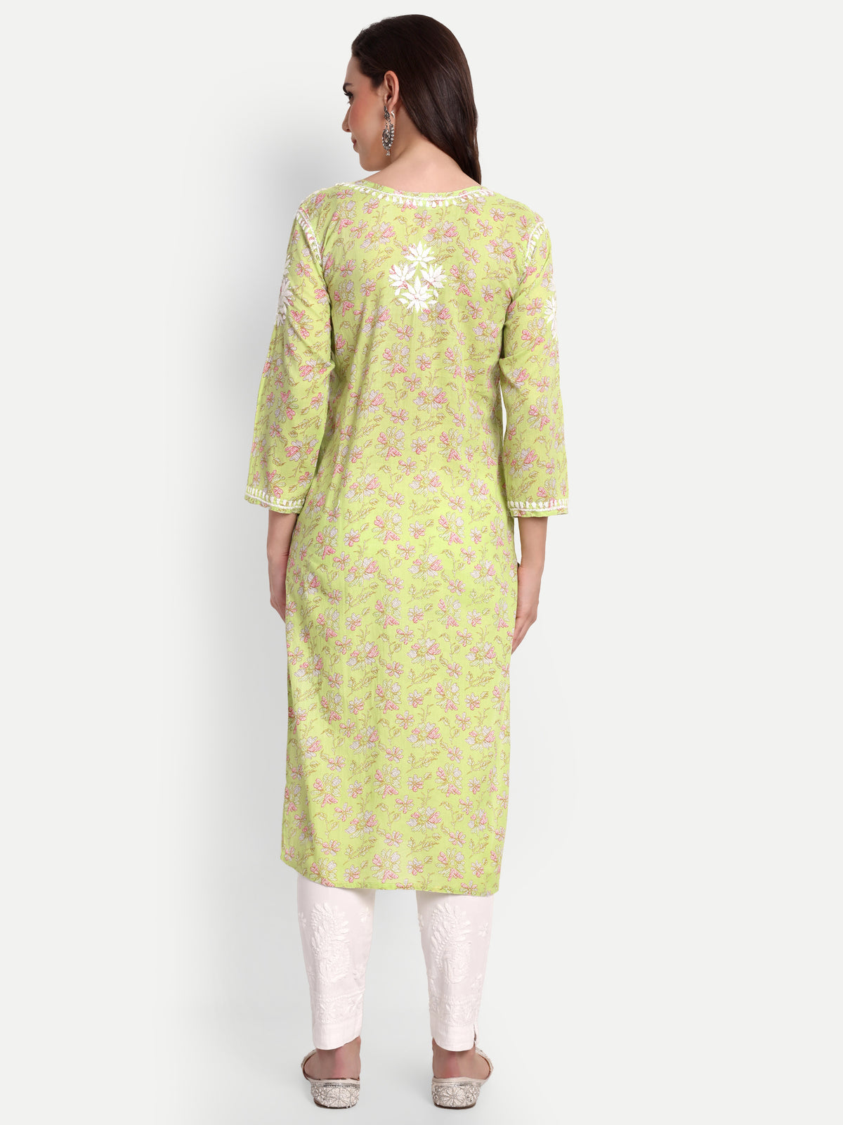 Lucknow Chikankari Hand Embroidered Long Kurta Mulmul Cotton