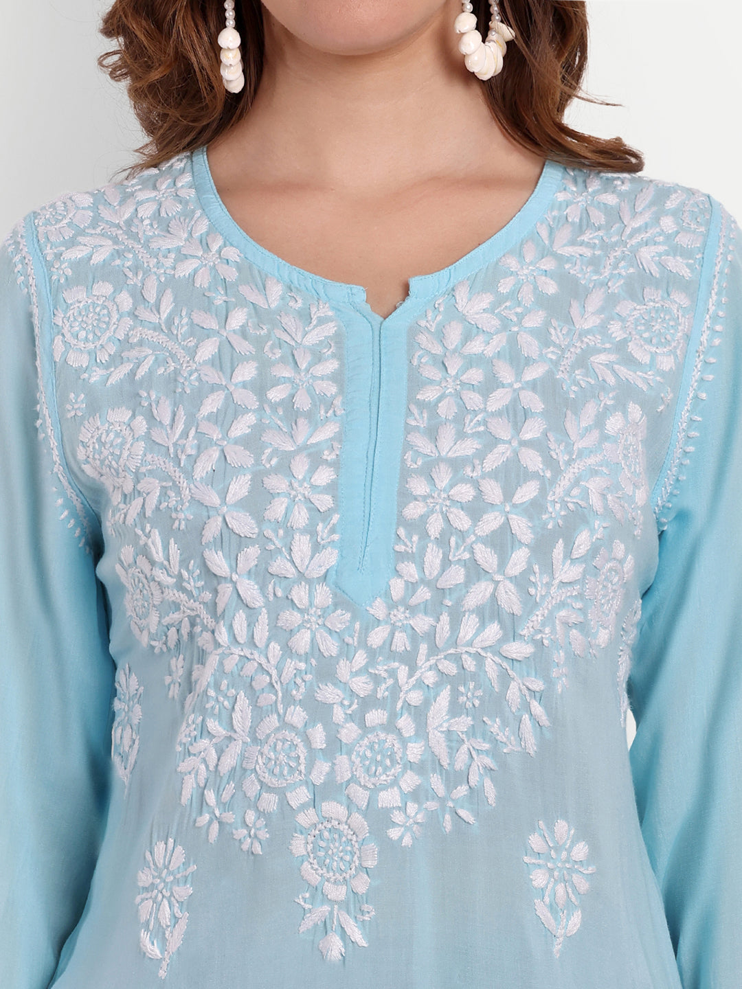 Lucknow Chikankari Hand Embroidered  Short Top Modal Cotton