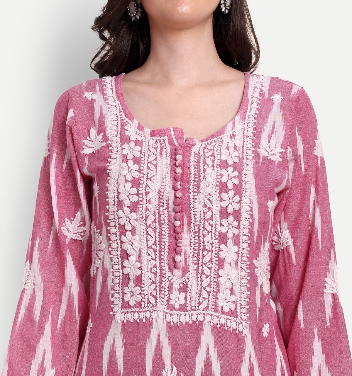 Lucknow Chikankari Hand Embroidered  Kurta  Ikat Cotton