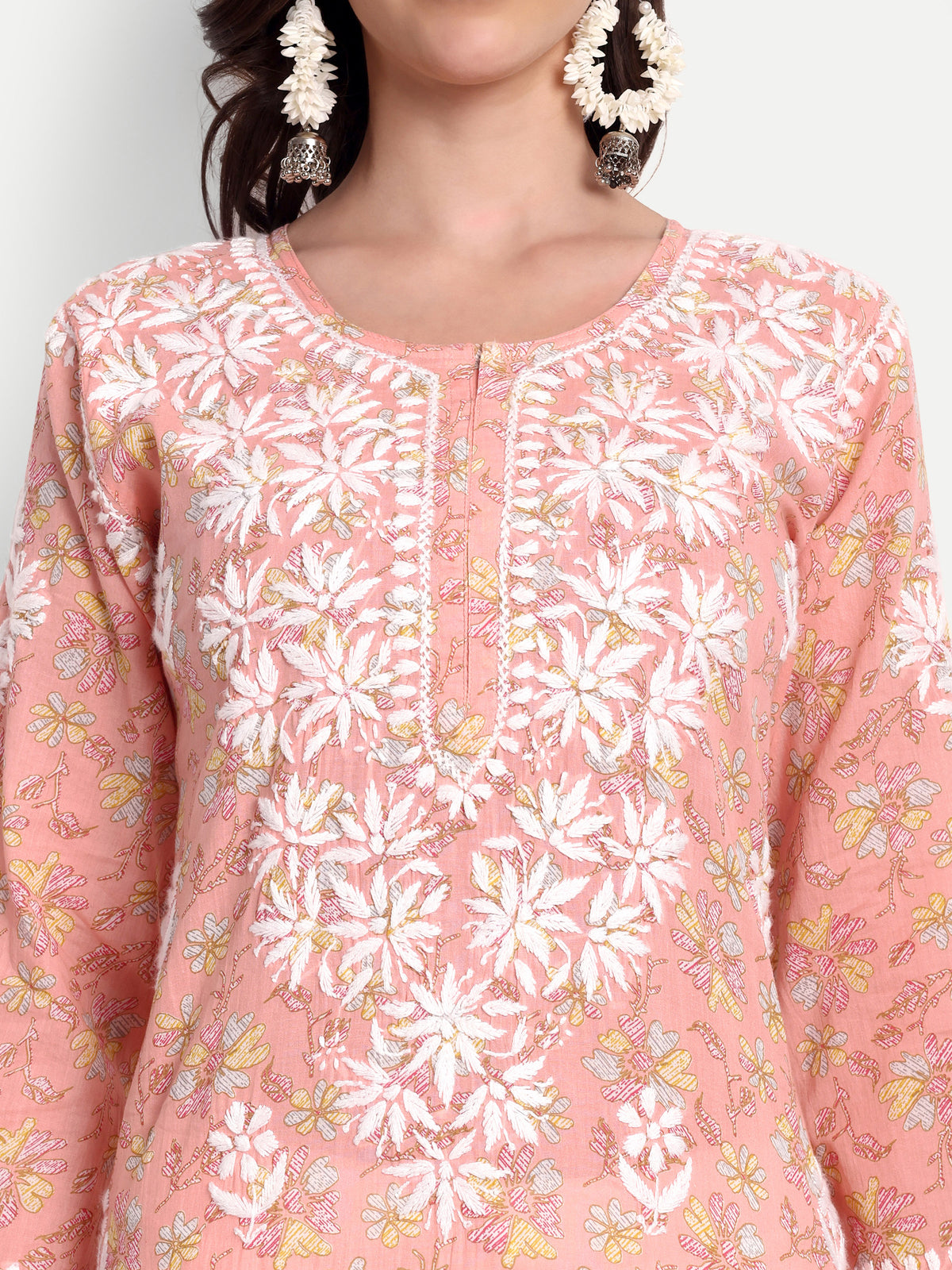 Lucknow Chikankari Hand Embroidered Long Kurta Mulmul Cotton