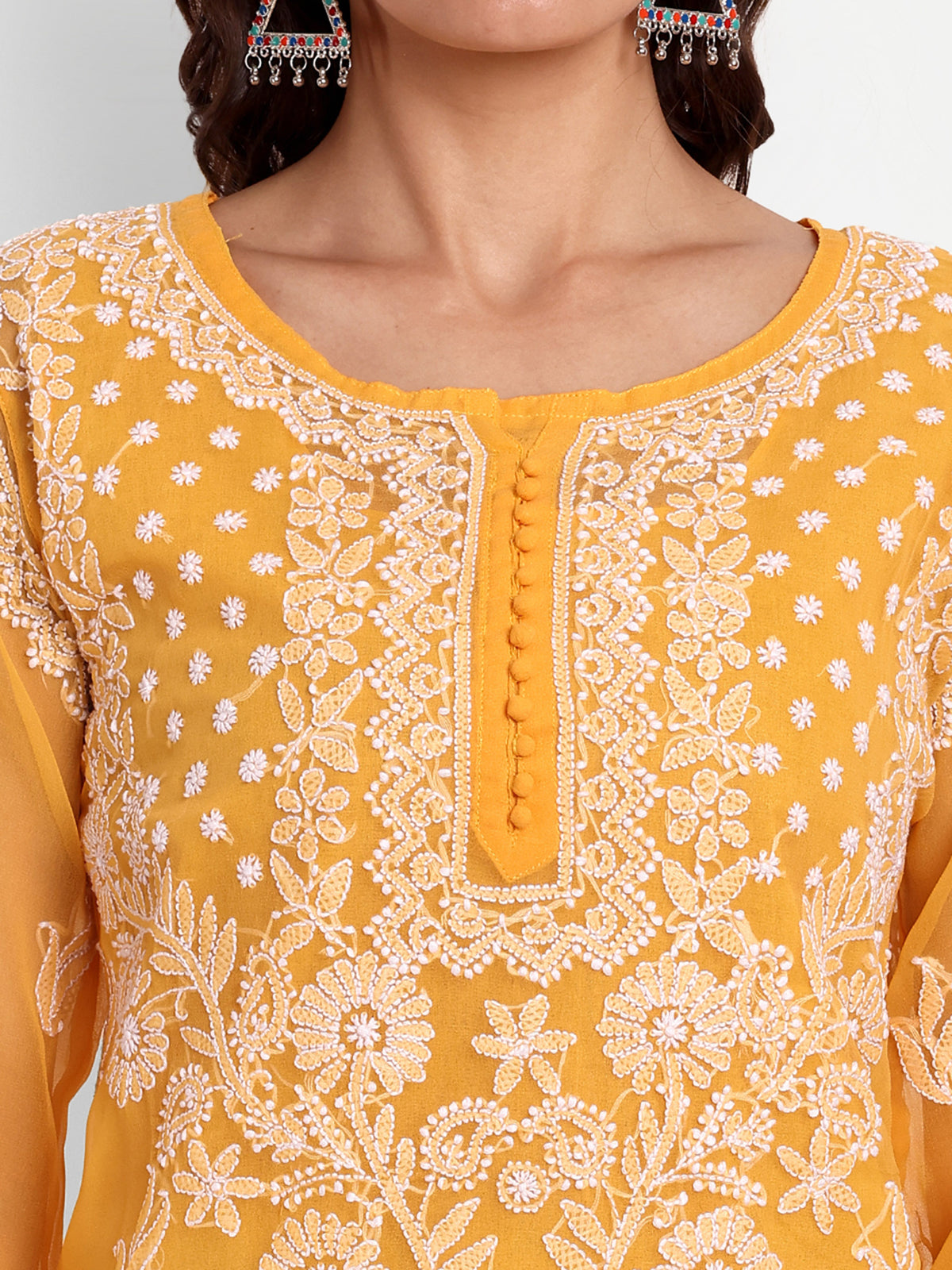 Lucknow Chikankari Hand Embroidered Kurta with Matching Inner, Georgette