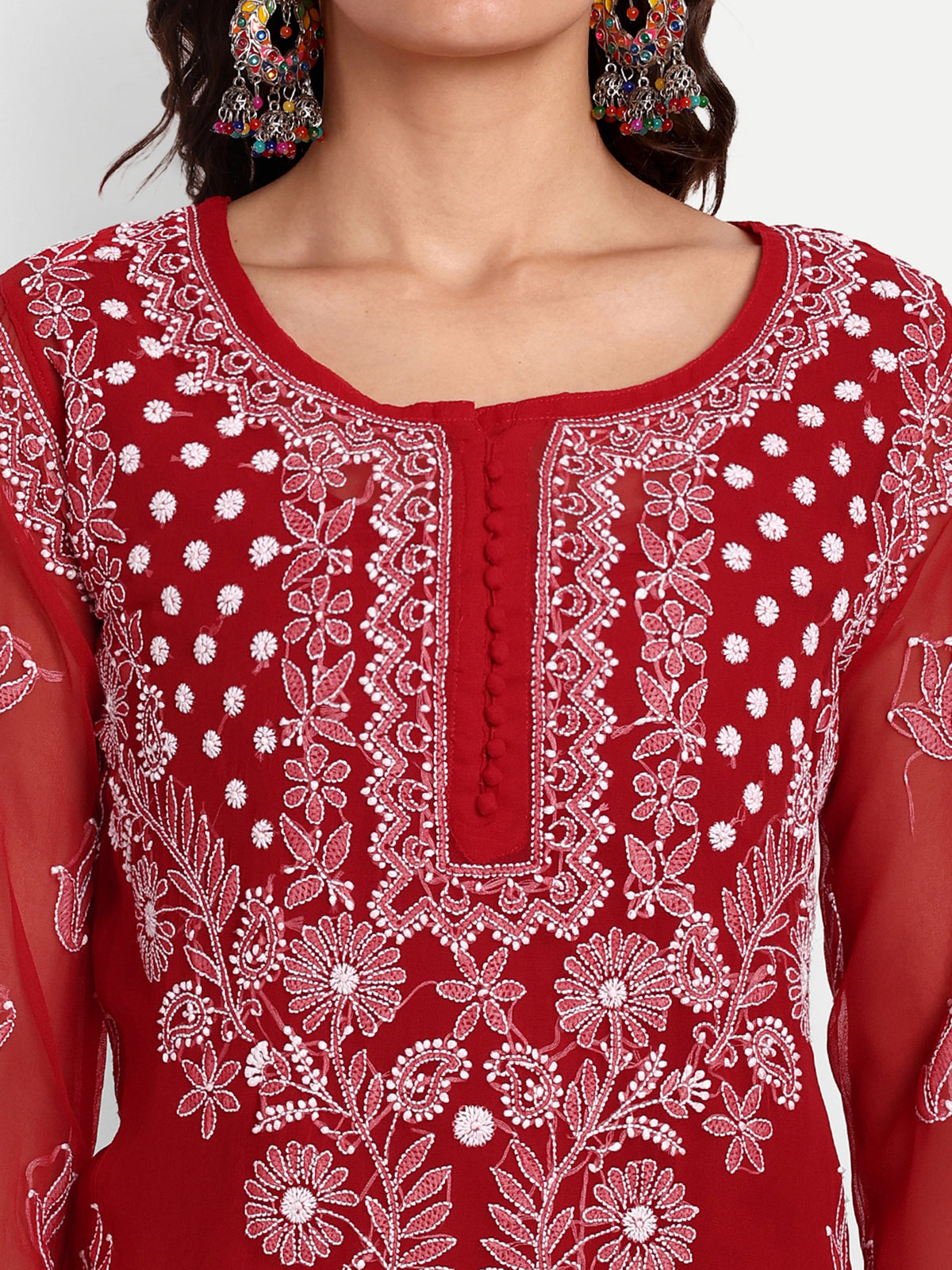 Lucknow Chikankari Hand Embroidered Kurta with Matching Inner, Georgette