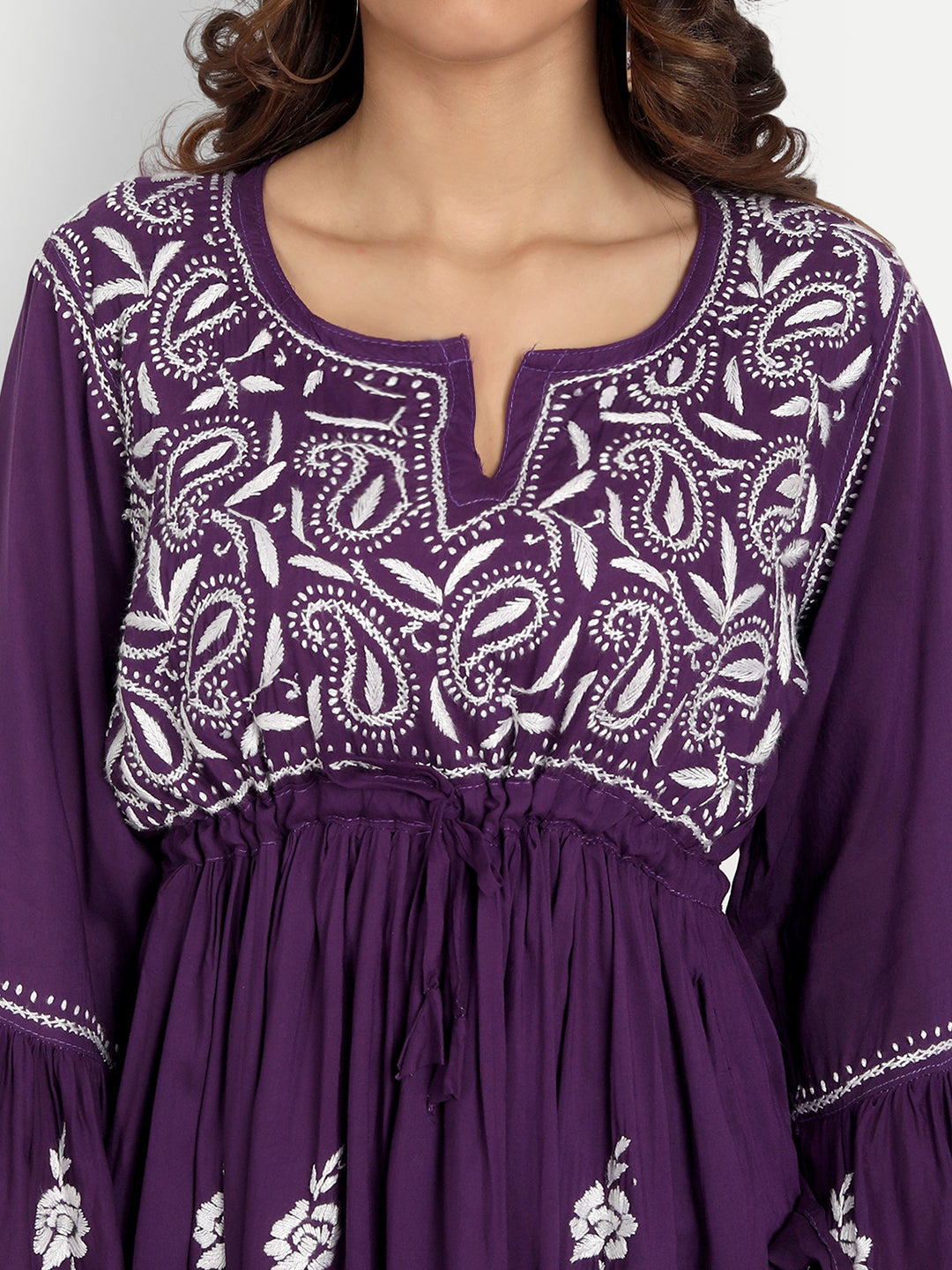 Lucknow Chikankari Hand Embroidered Peplum Fit and Flared Top Short Kurti