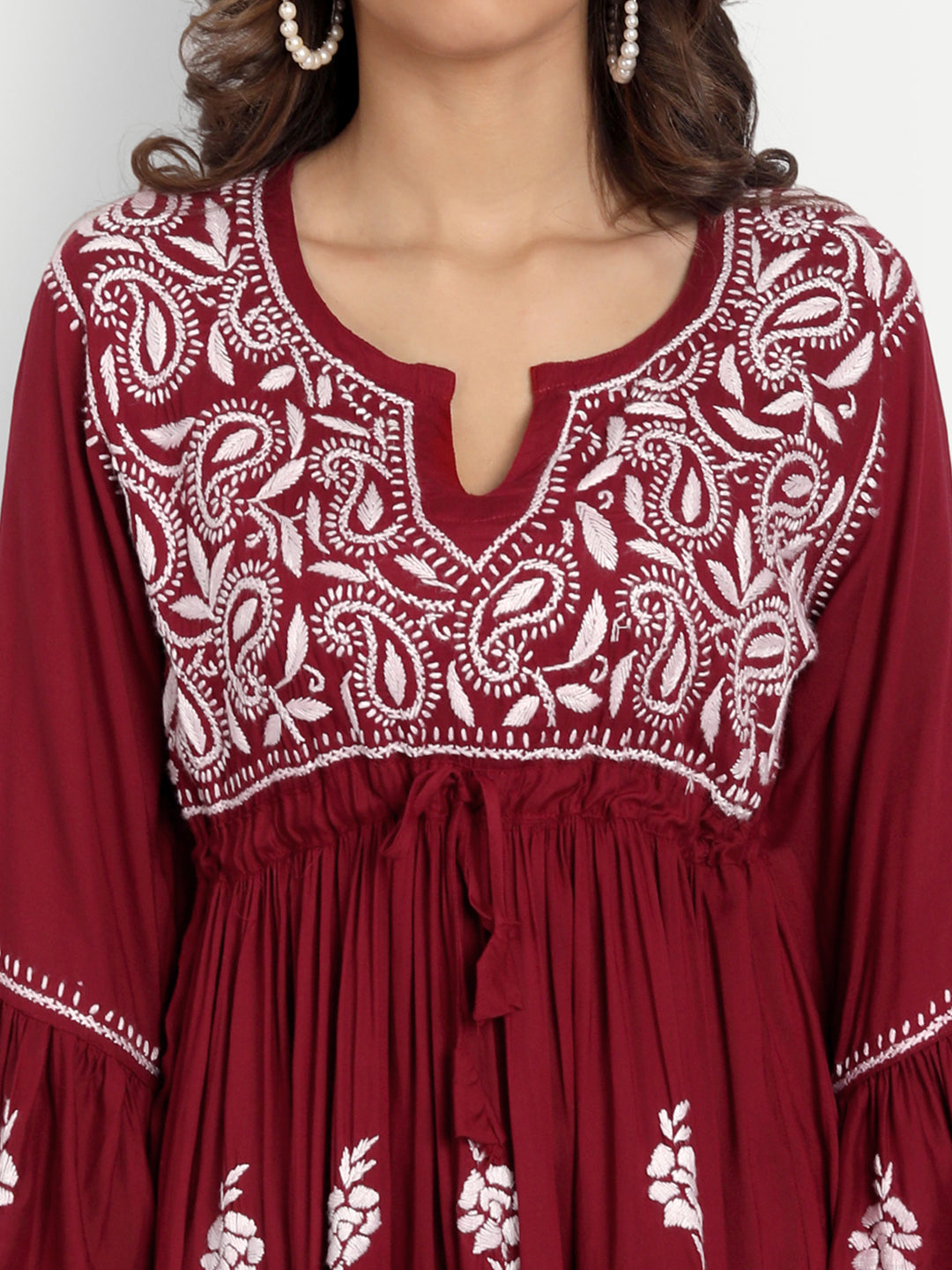 Lucknow Chikankari Hand Embroidered Peplum Fit and Flared Top Short Kurti
