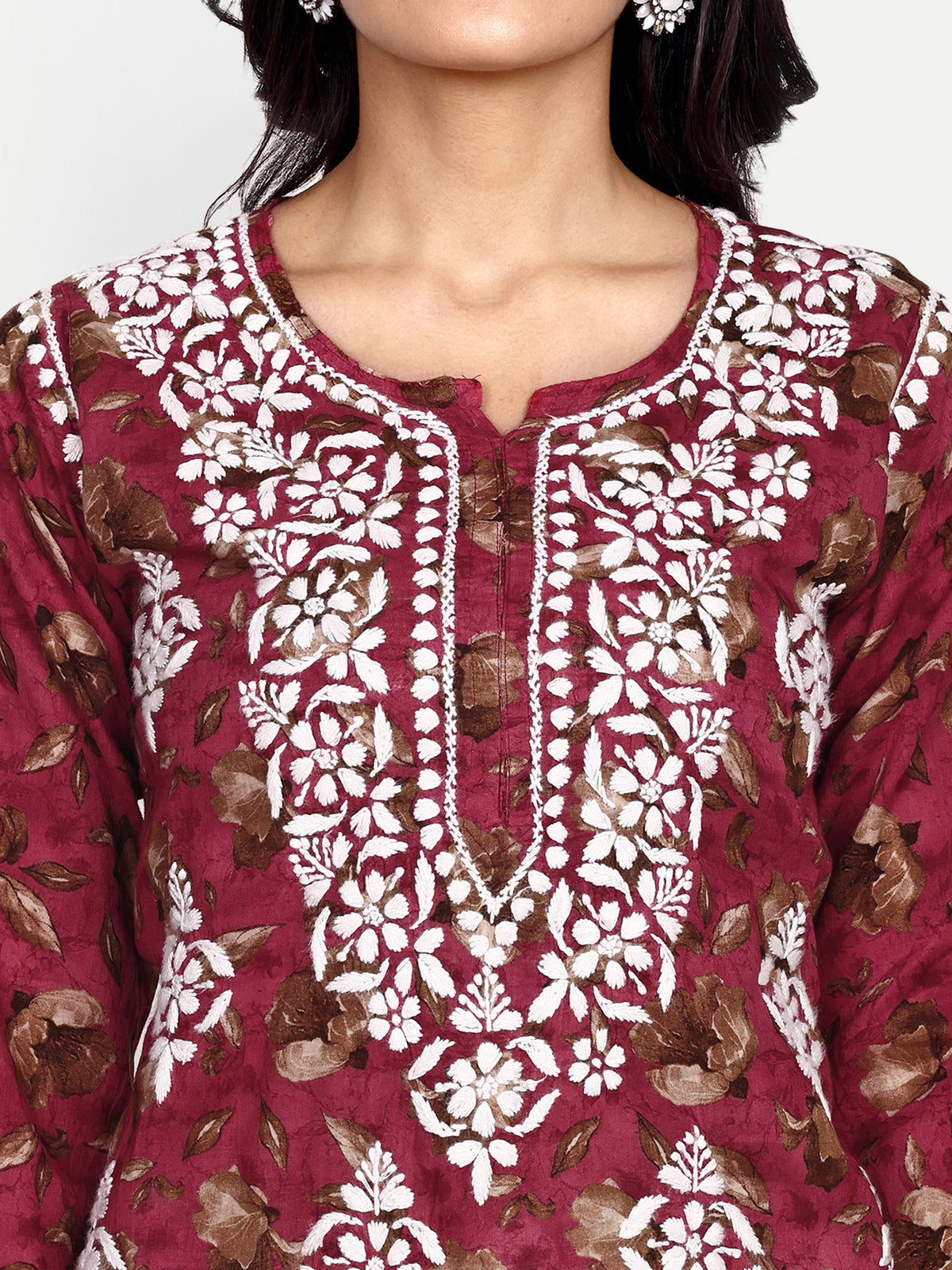 Lucknow Chikankari Hand Embroidered Long Kurta Mulmul