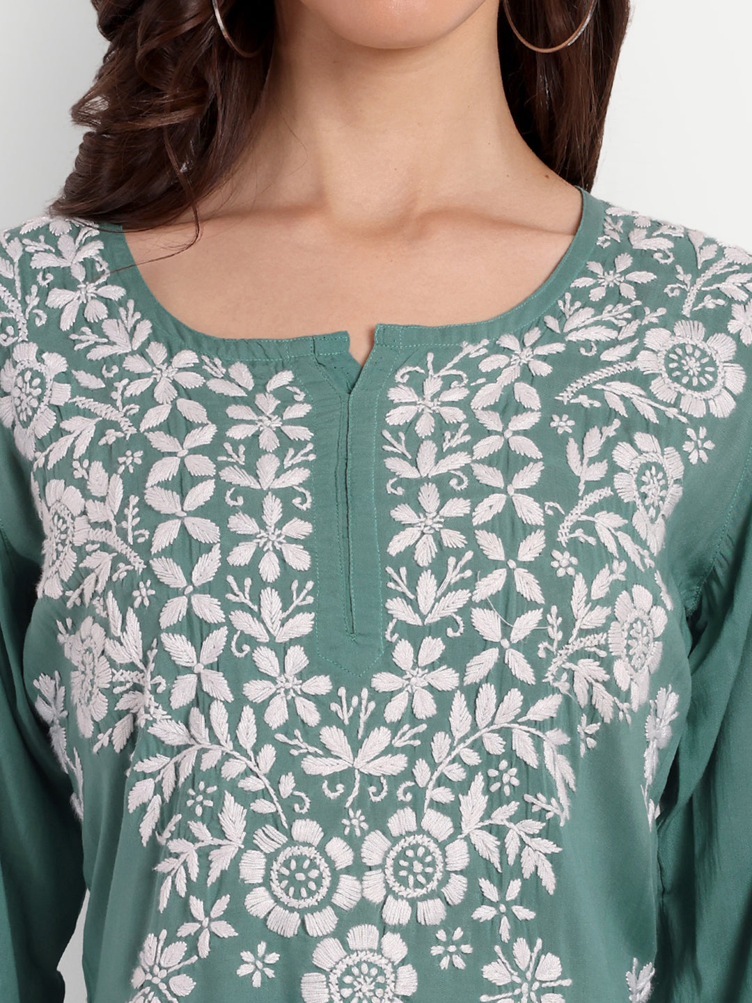 Lucknow Chikankari Hand Embroidered  Short Top Modal Cotton