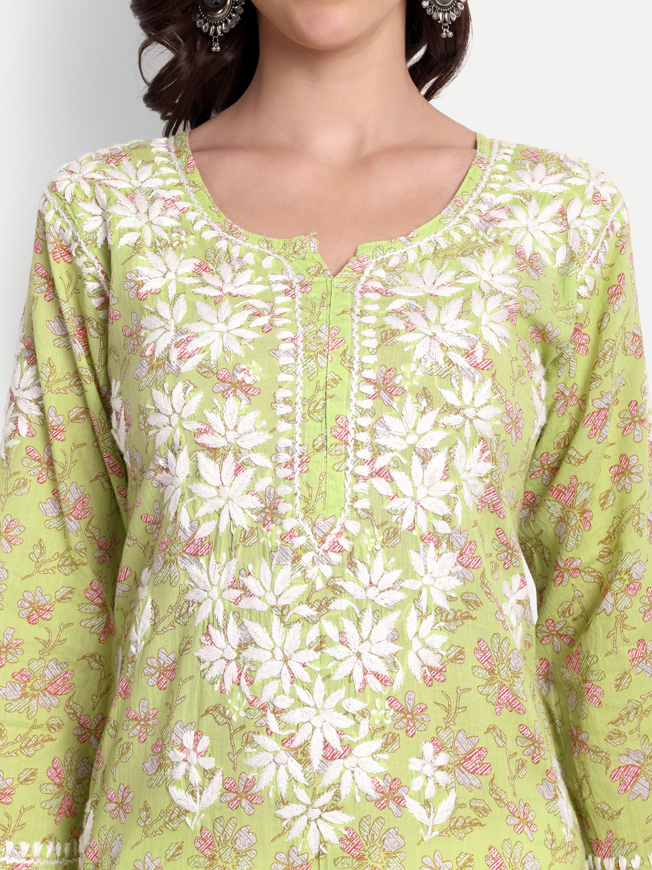 Lucknow Chikankari Hand Embroidered Long Kurta Mulmul Cotton