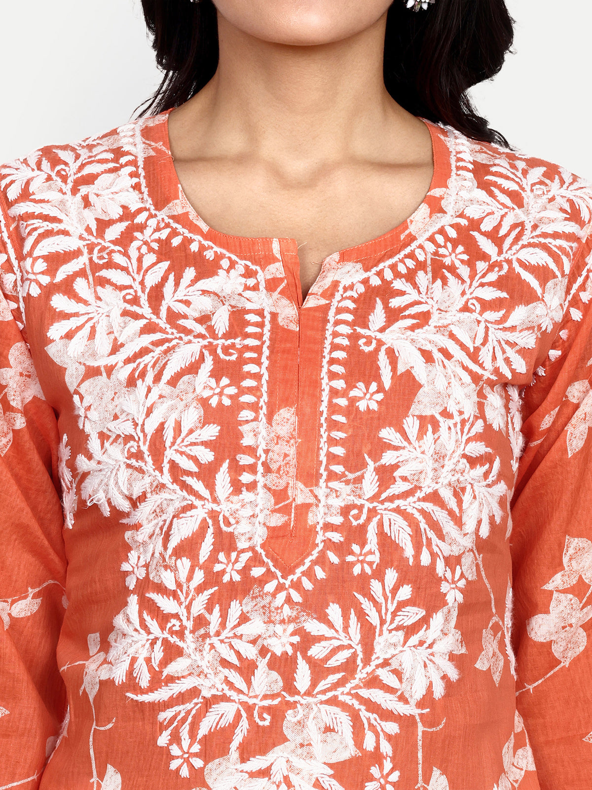 Lucknow Chikankari Hand Embroidered Long Kurta Mulmul