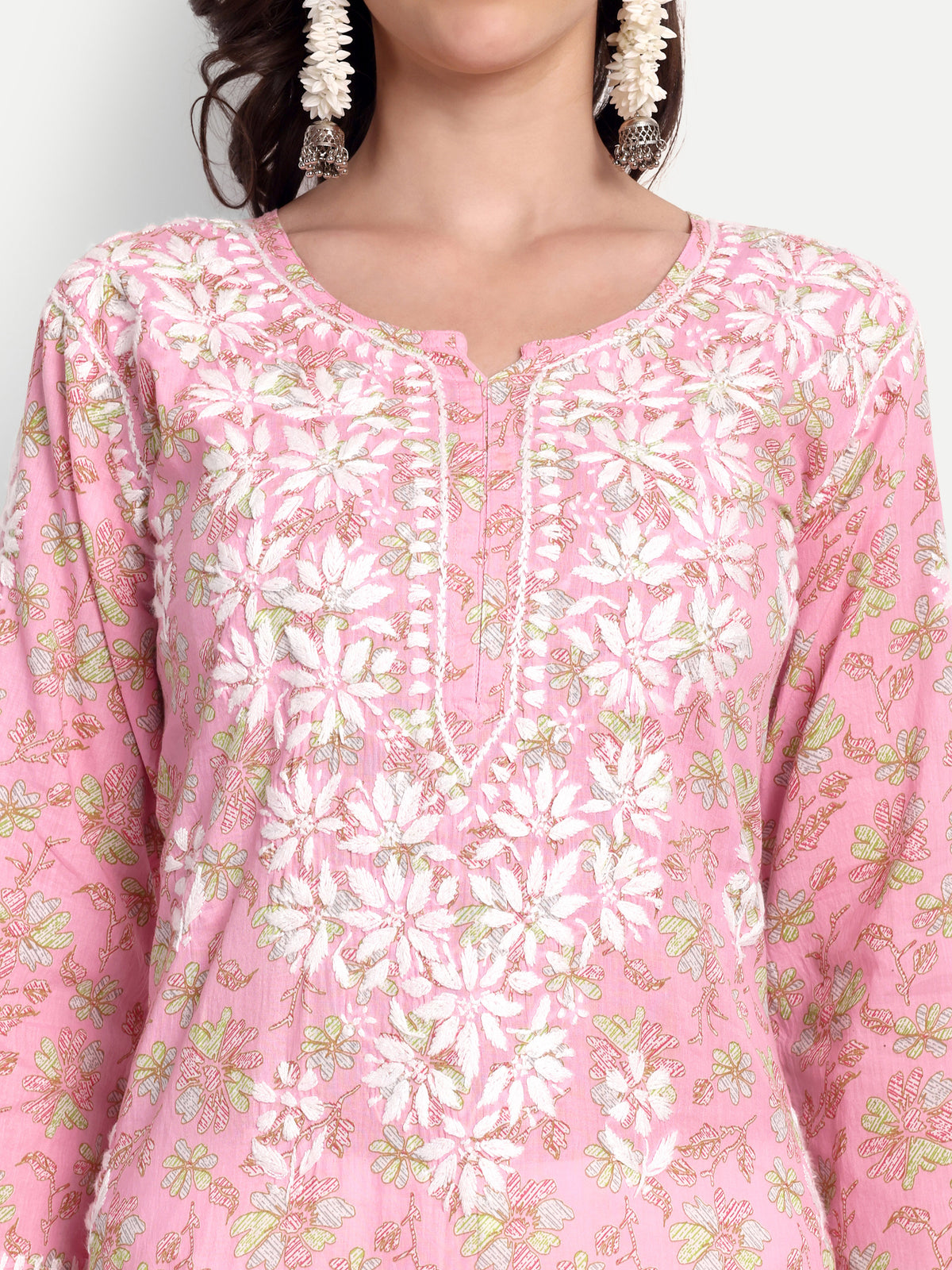 Lucknow Chikankari Hand Embroidered Long Kurta Mulmul Cotton