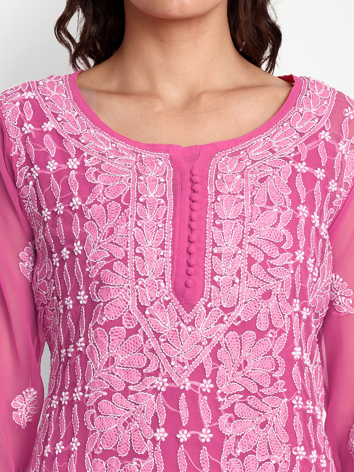 Lucknow Chikankari Hand Embroidered Kurta with Matching Inner, Georgette