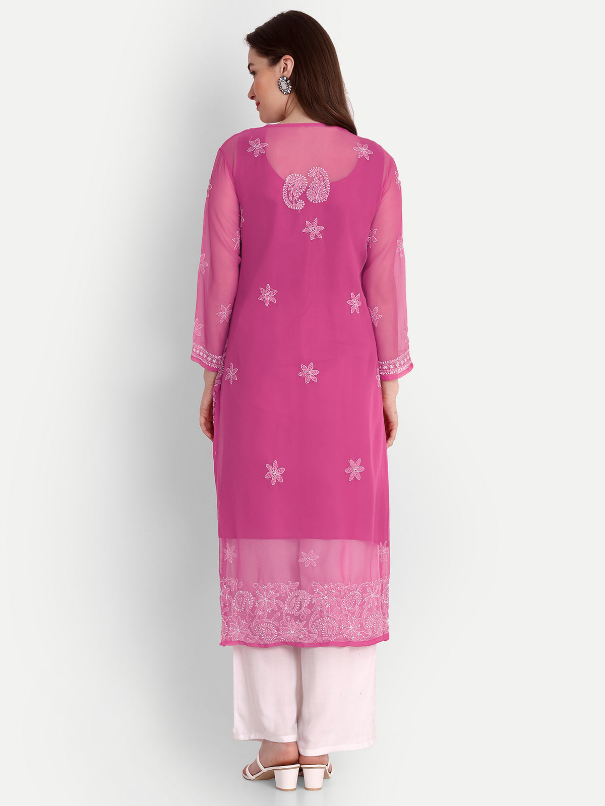 Lucknow Chikankari Hand Embroidered Kurta with Matching Inner, Georgette