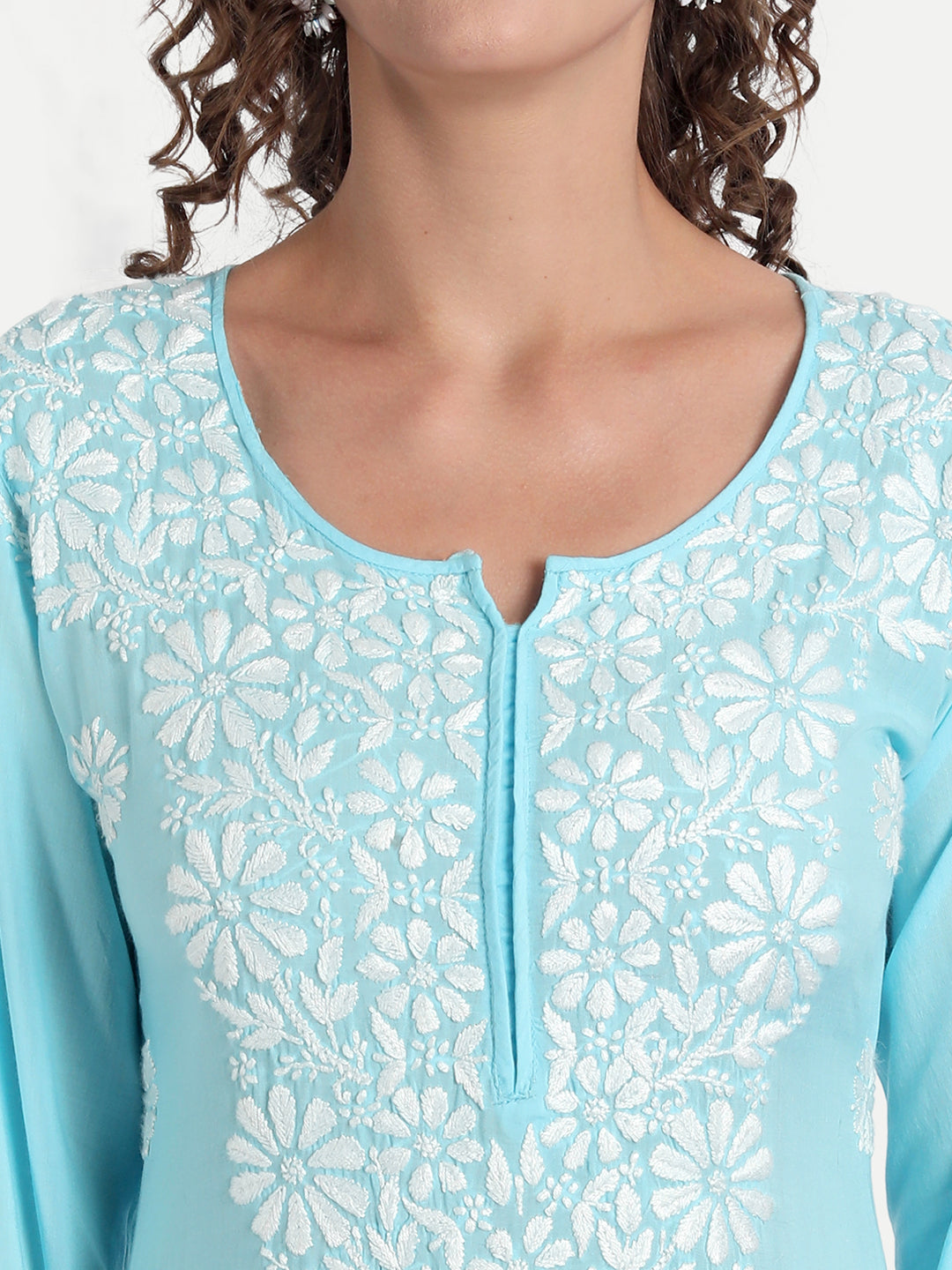 Lucknow Chikankari Hand Embroidered Kurta and Palazzo Set Modal Cotton Blue