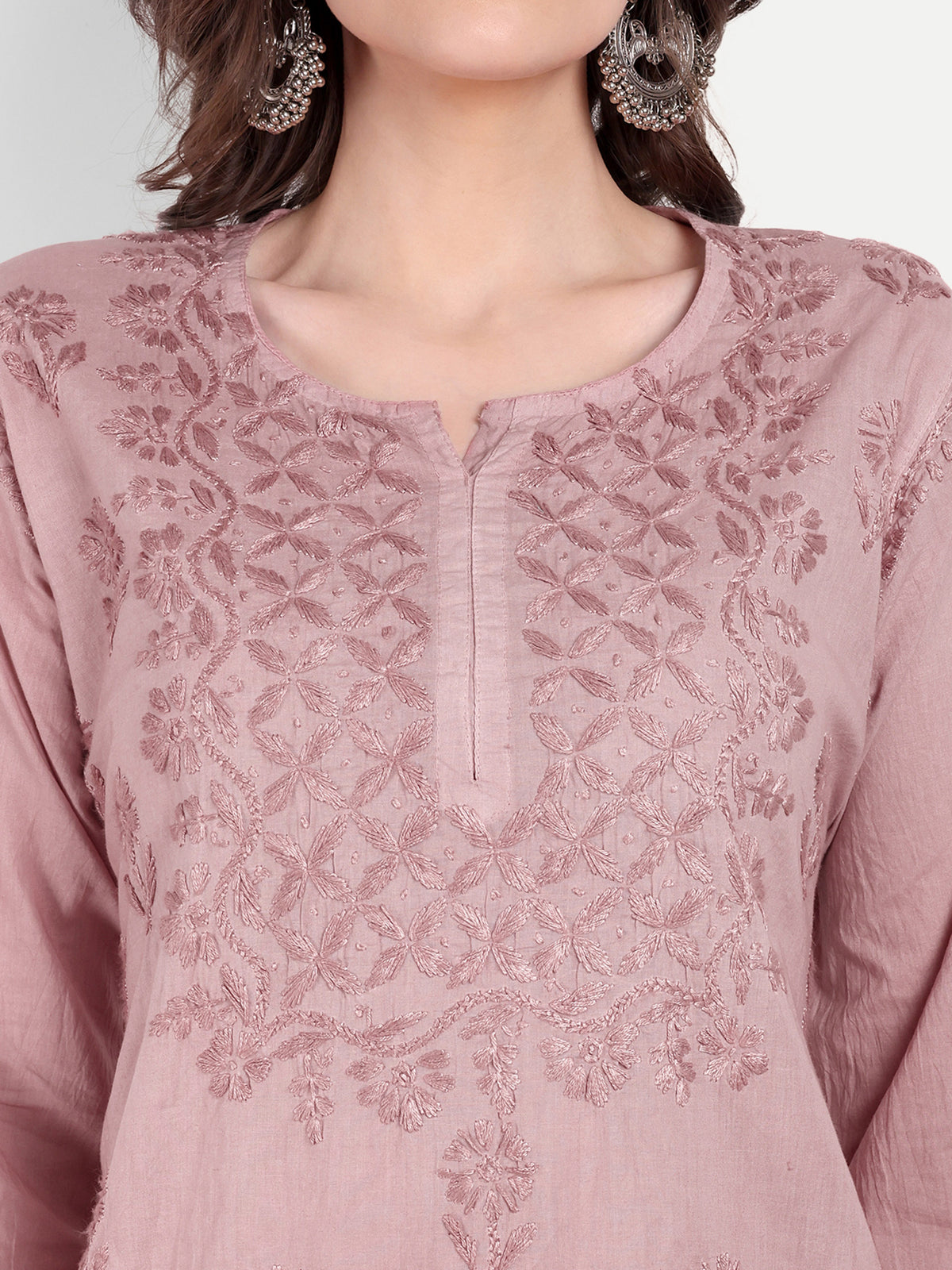 Lucknow Chikankari Hand Embroidered  Short Kurti Top Pure Cotton