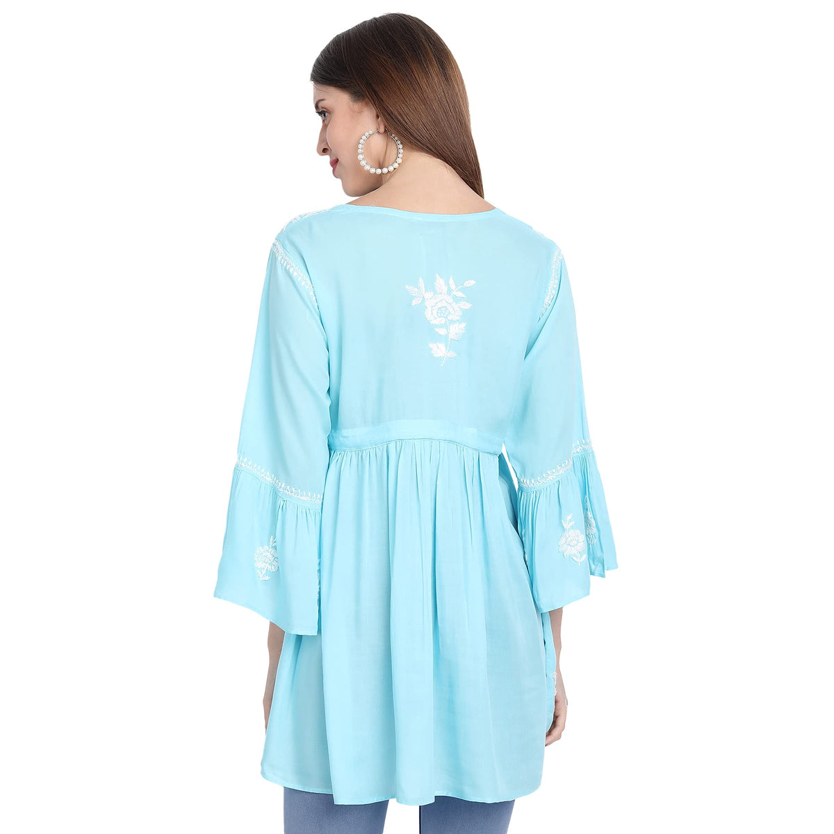 Lucknow Chikankari Hand Embroidered Peplum Fit and Flared Top Short Kurti