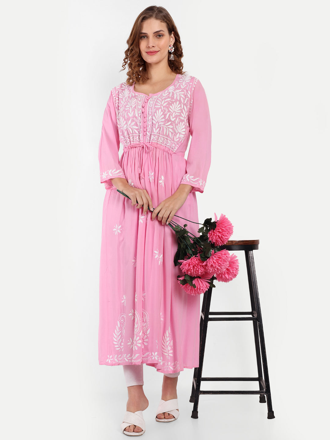 Chikankari Hand Embroidered Fit and Flare Kurta Modal Cotton