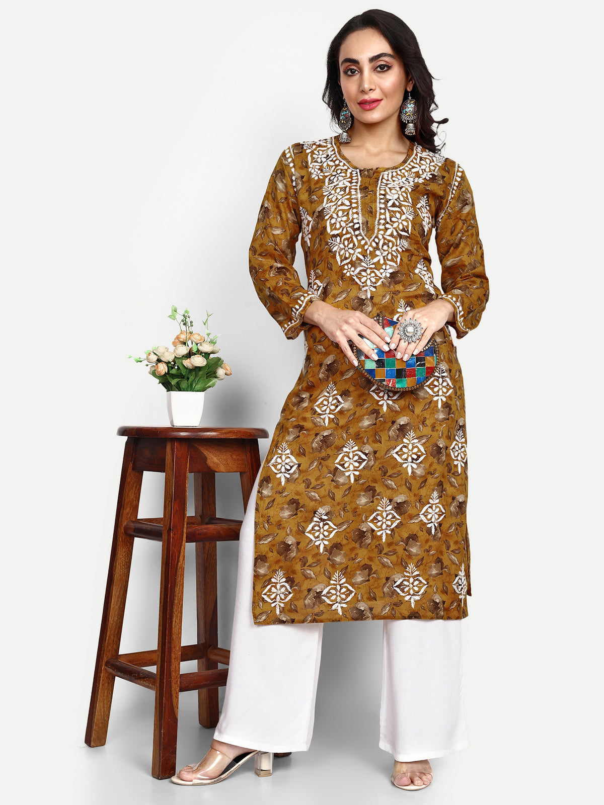 Lucknow Chikankari Hand Embroidered Long Kurta Mulmul