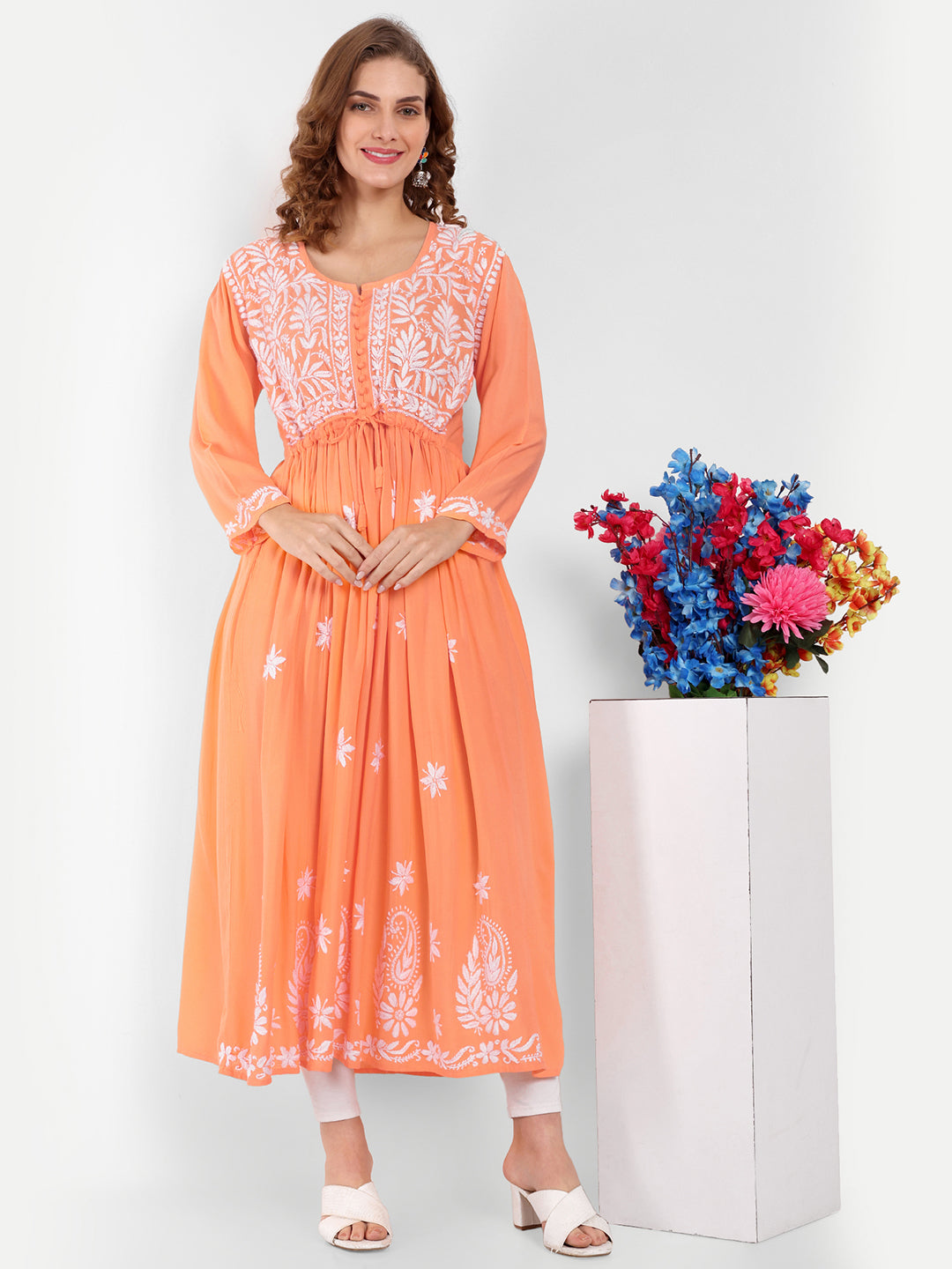 Chikankari Hand Embroidered Fit and Flare Kurta Modal Cotton