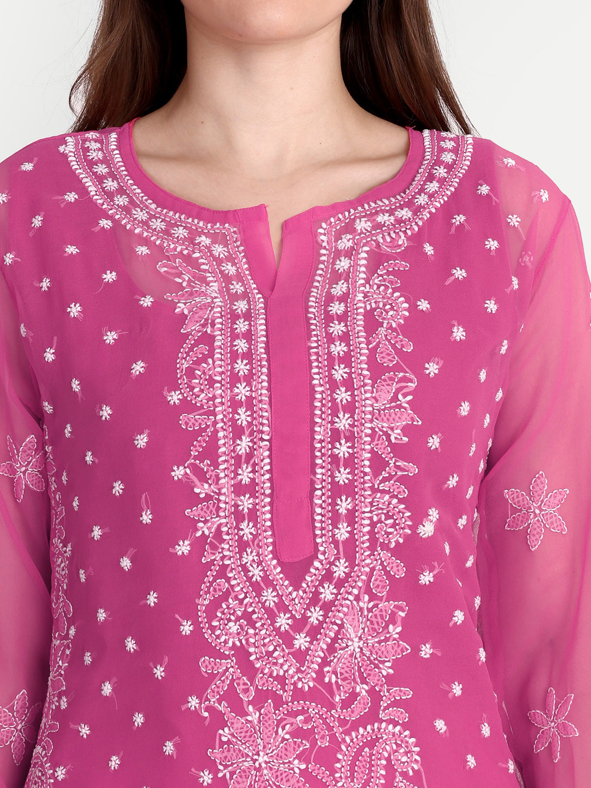 Lucknow Chikankari Hand Embroidered Kurta with Matching Inner, Georgette