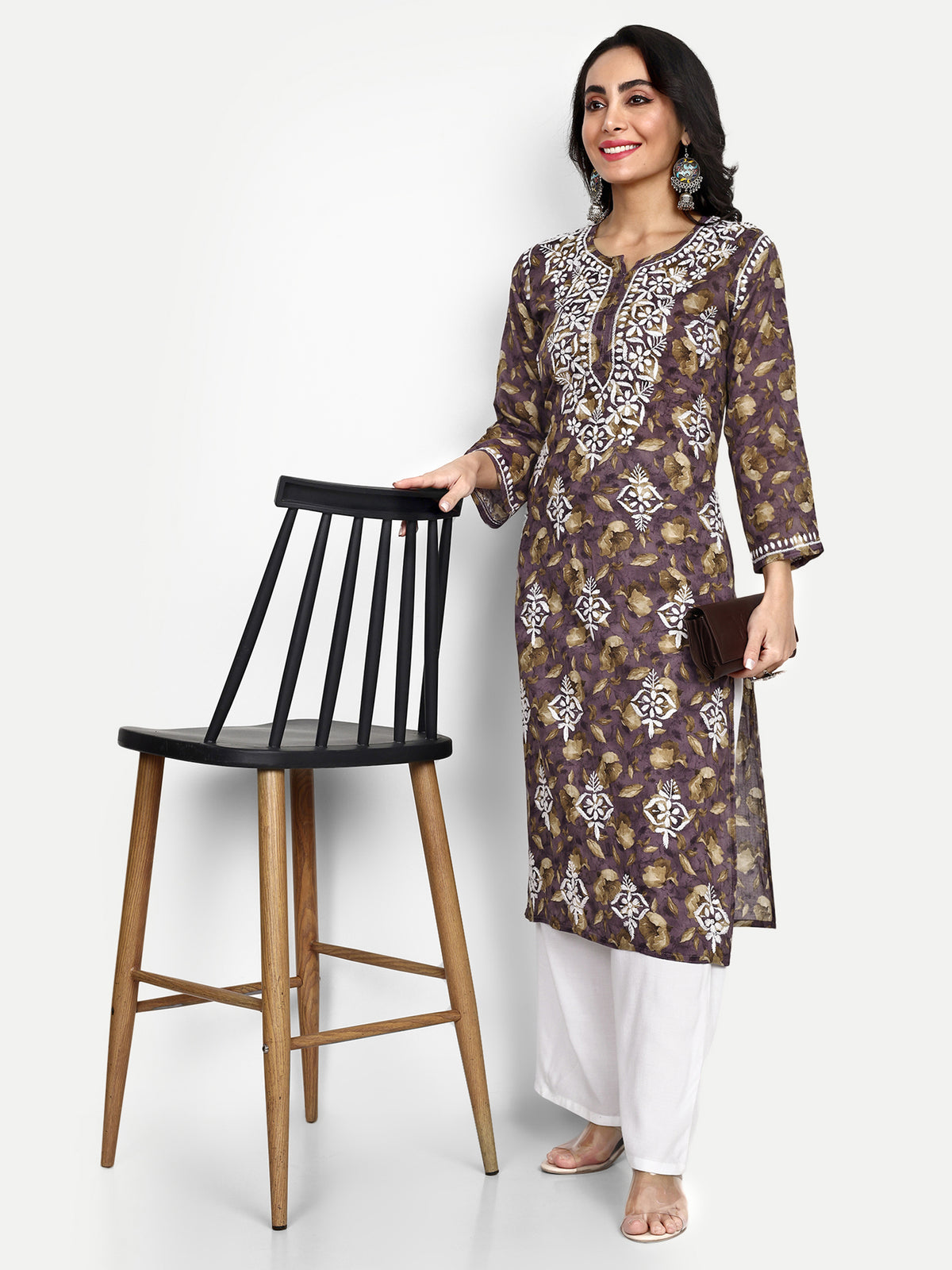 Lucknow Chikankari Hand Embroidered Long Kurta Mulmul