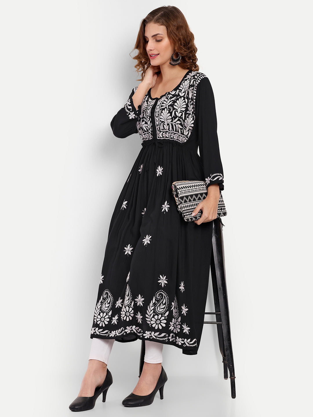 Chikankari Hand Embroidered Fit and Flare Kurta Modal Cotton