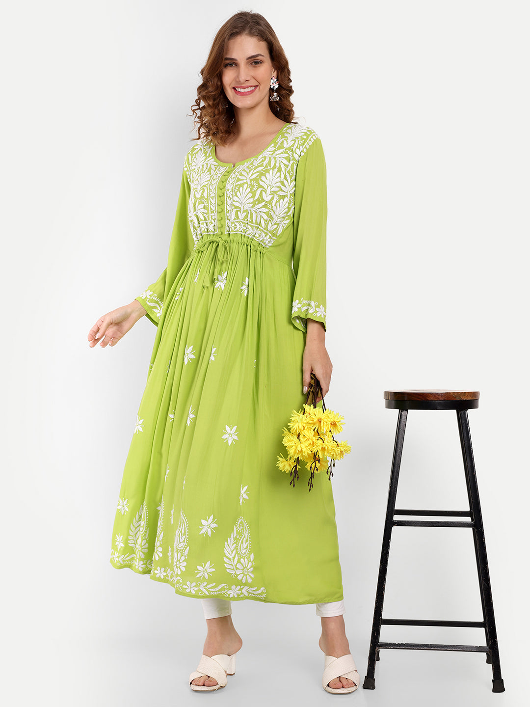 Chikankari Hand Embroidered Fit and Flare Kurta Modal Cotton