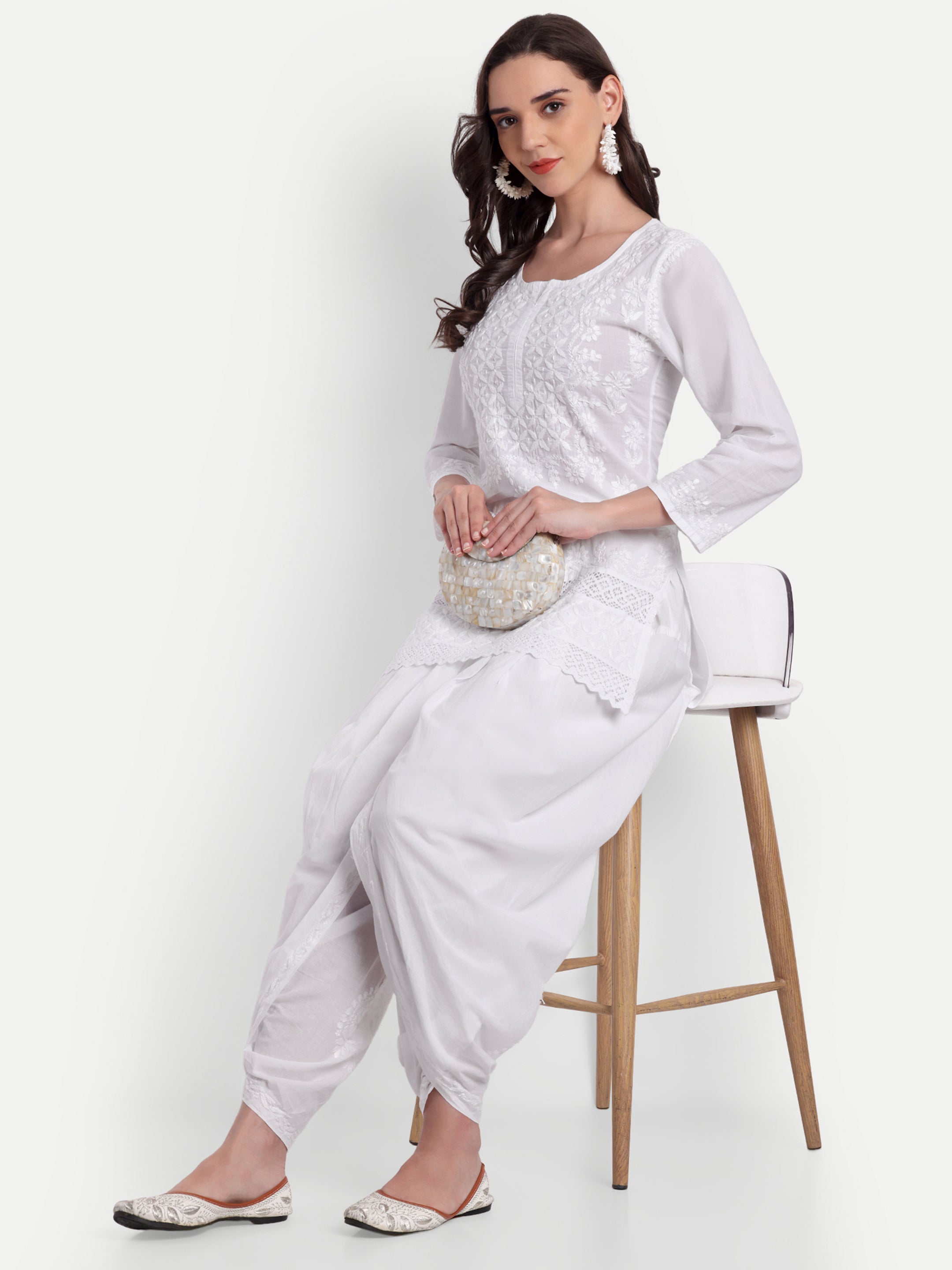 Lucknow Chikankari Hand Embroidered  Short Kurti Top Pure Cotton