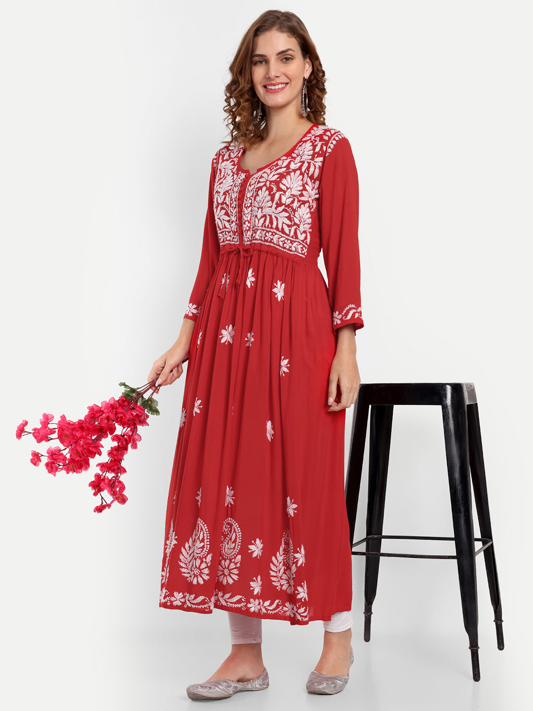 Chikankari Hand Embroidered Fit and Flare Kurta Modal Cotton