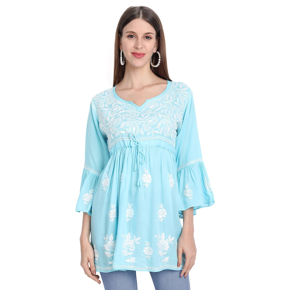Lucknow Chikankari Hand Embroidered Peplum Fit and Flared Top Short Kurti
